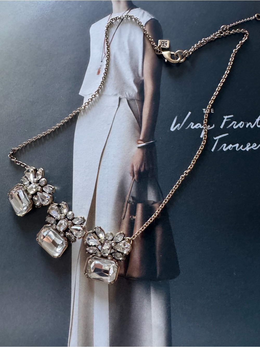 Banana Republic Gold-tone Clear Crystal Triple Pendant Necklace - Picture 2 of 2